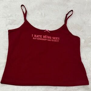 Edikted Red Tank Top with Pink Text